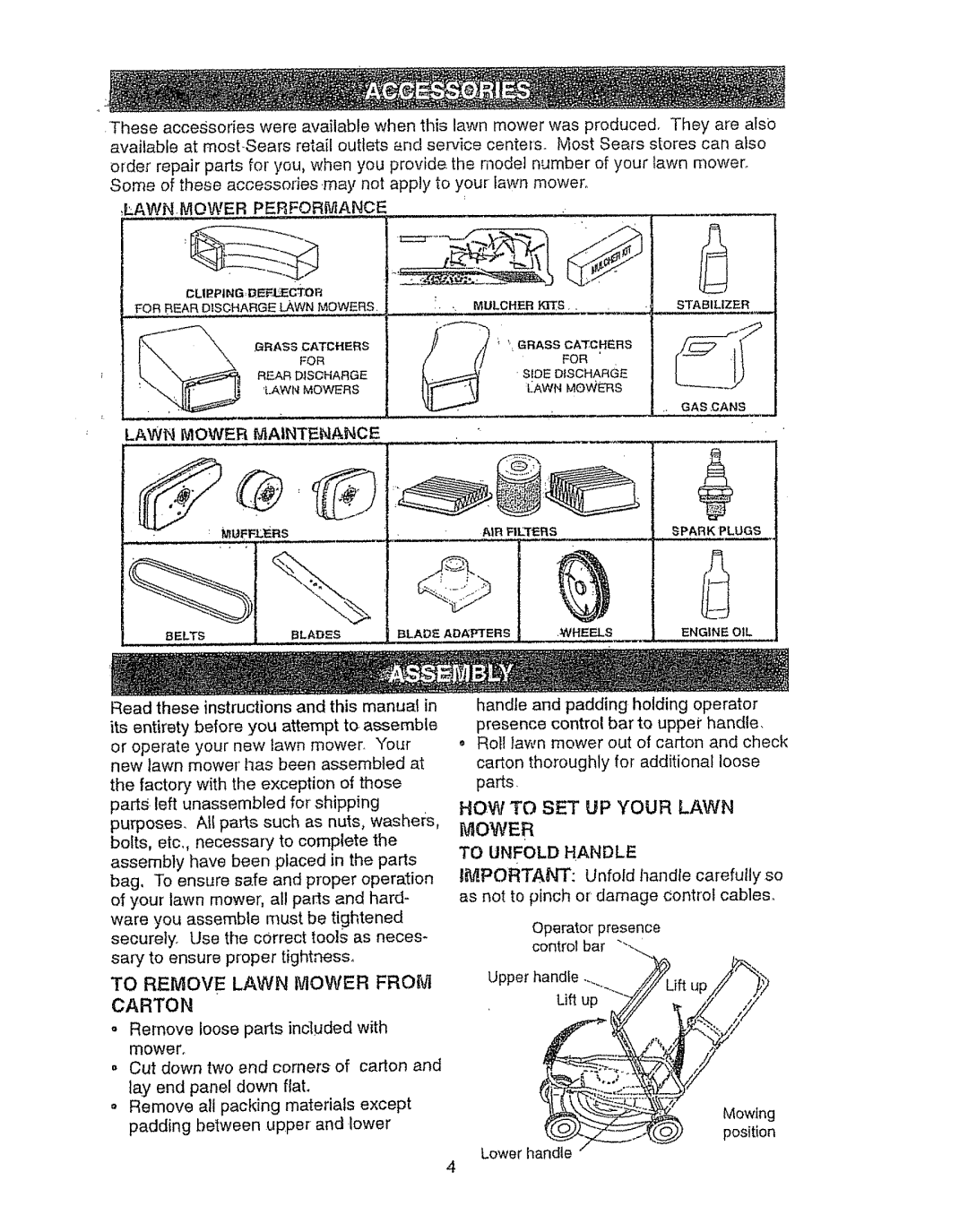 Sears 917.387023 Lawn Mower Maintenance, To Remove Lawn Mower from, HOW to SET UP Your Lawn Mower To Unfold Handle 