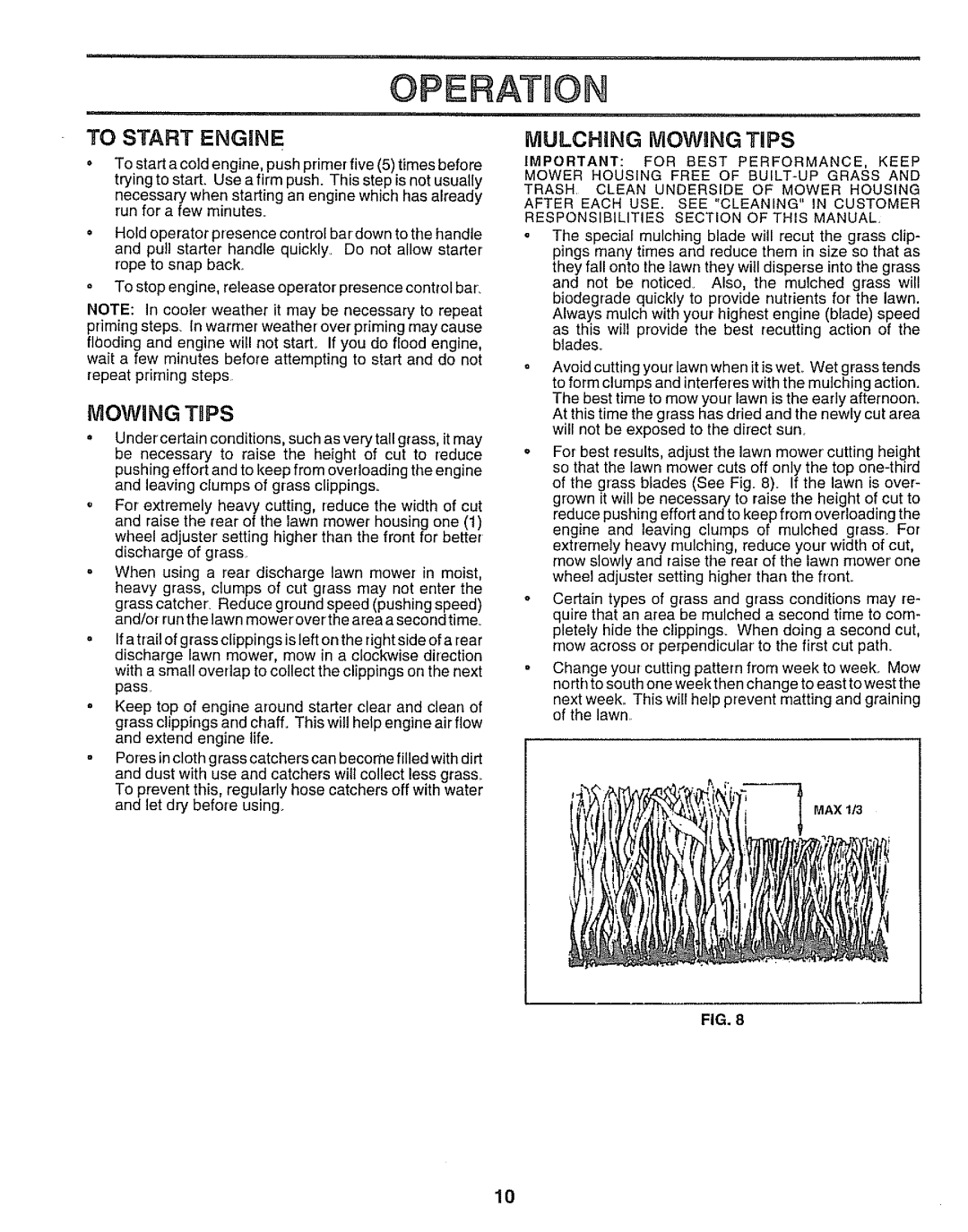 Sears 917.38713 owner manual To Start Engine, Mowing TiPS 