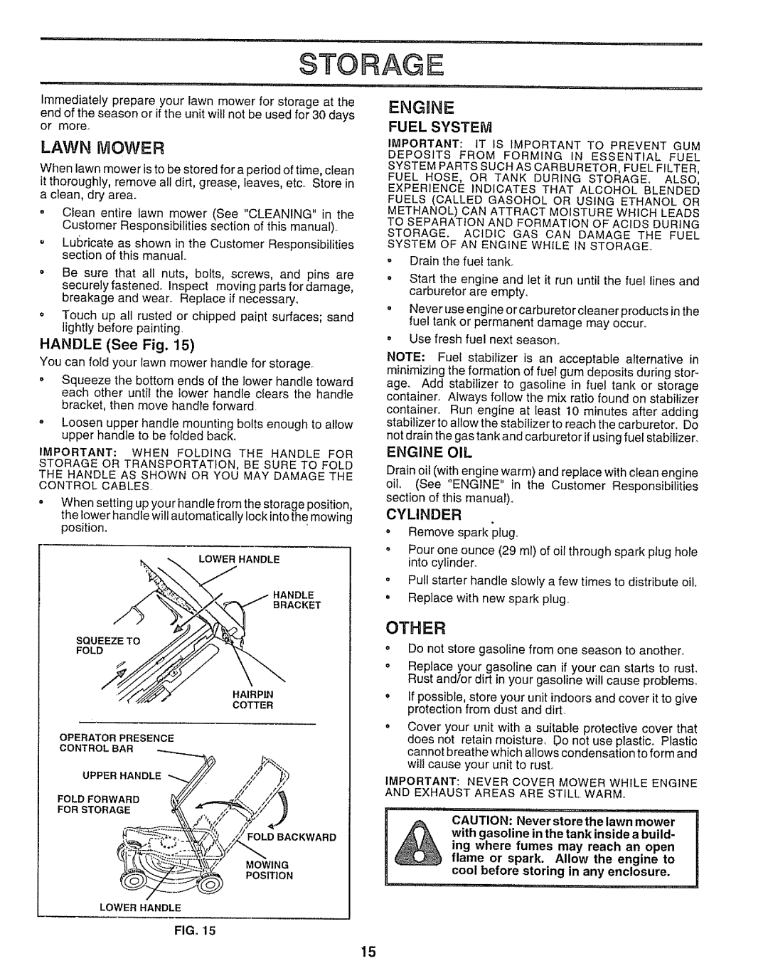 Sears 917.38713 owner manual Other, Handle See Fig, Engine OIL, Cylinder 