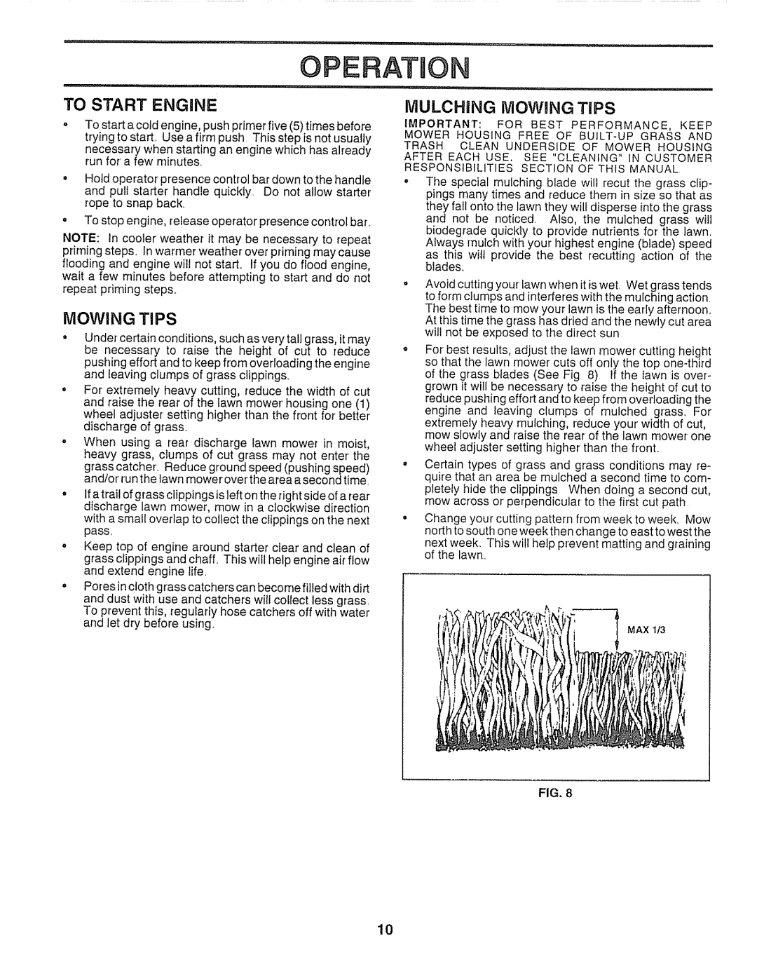 Sears 917.38783, 143.974506 owner manual To Start Engine, Mowing Tips 