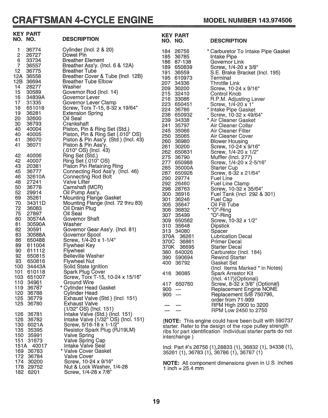 Sears 143.974506, 917.38783 owner manual KEY Part NO. no Description, Mcr 