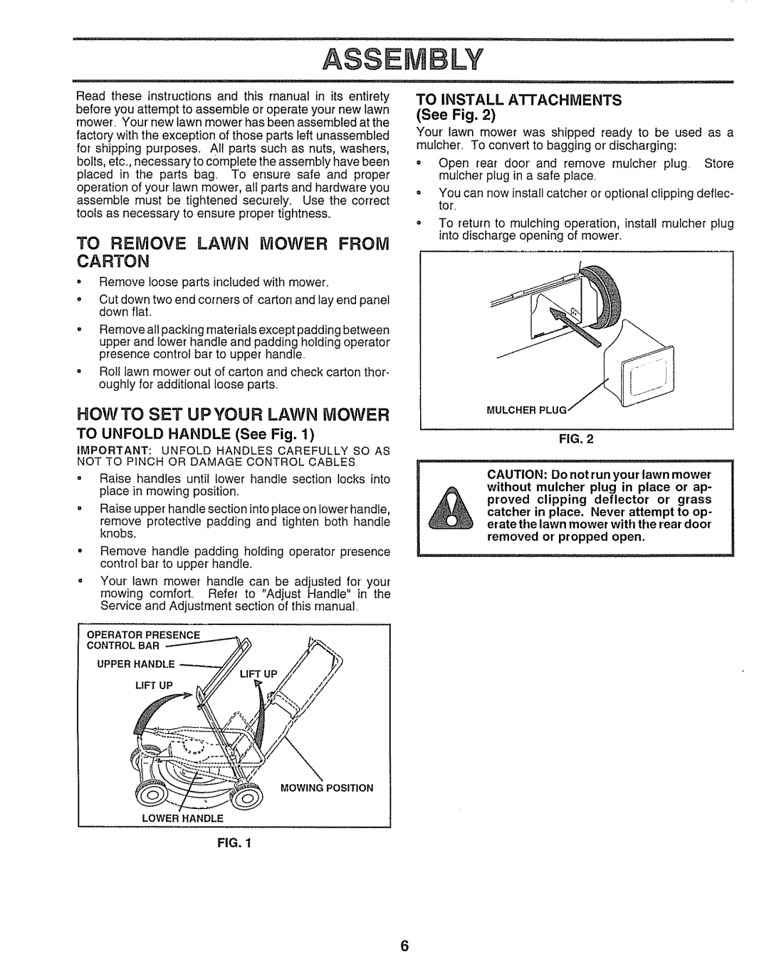 Sears 917.38783, 143.974506 To Remove Lawn Mower from Carton, HOW to SET U P YOU R Lawn Mower, To Unfold Handle See Fig 