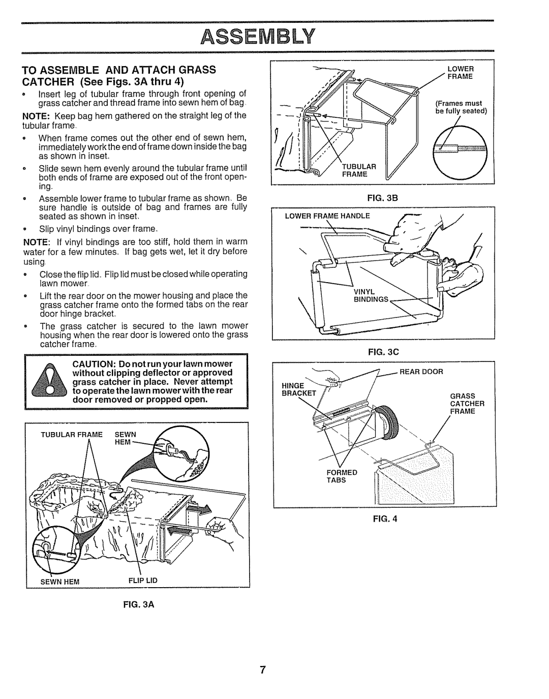 Sears 143.974506, 917.38783 owner manual To Assemble and Attach Grass, Catcher See Figs a thru, FIG, 3C, FIG, 3A 