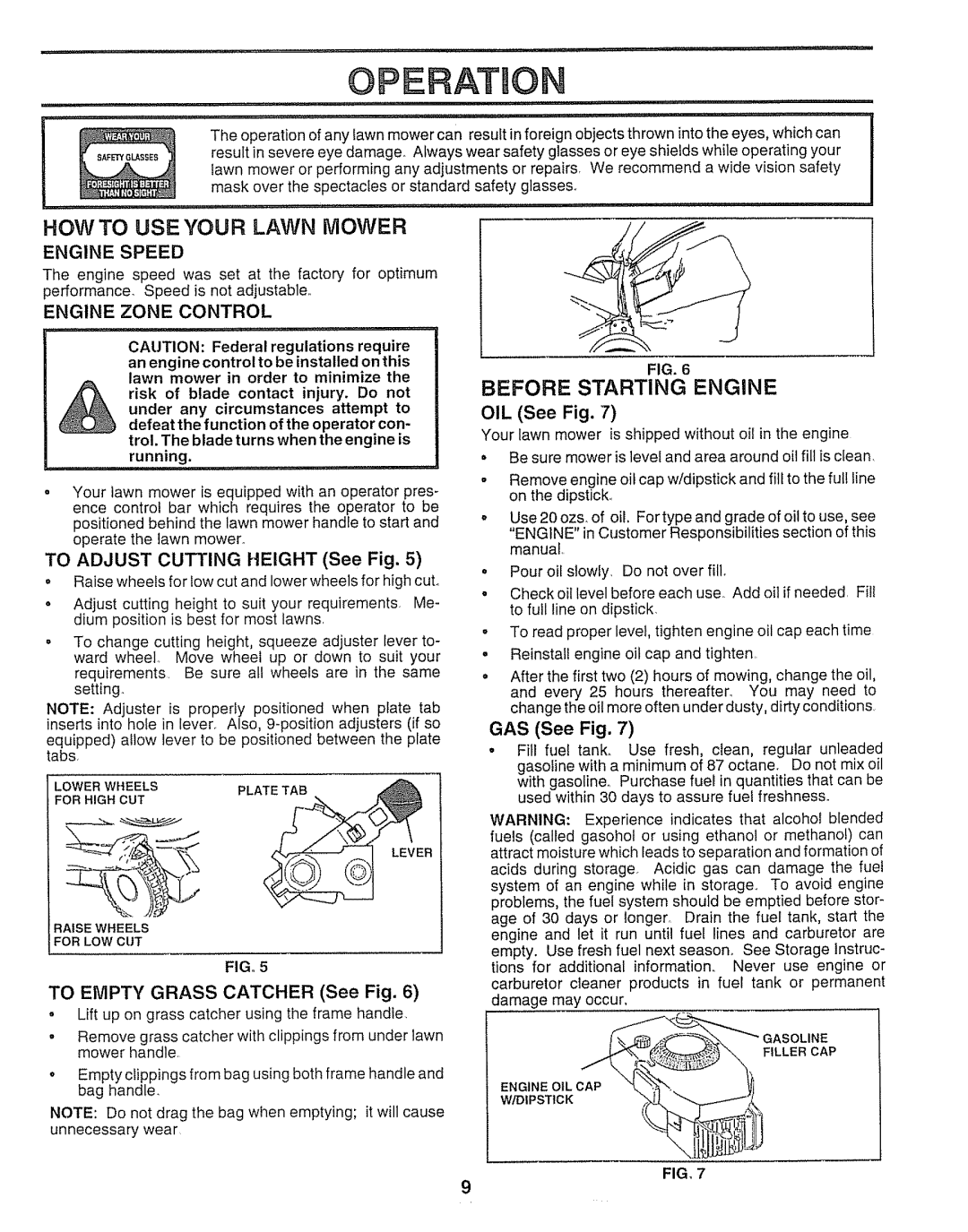 Sears 143.974506, 917.38783 HOW to USE Your Lawn Mower, Before Starting Engine, Engine Speed, Engine Zone Control 