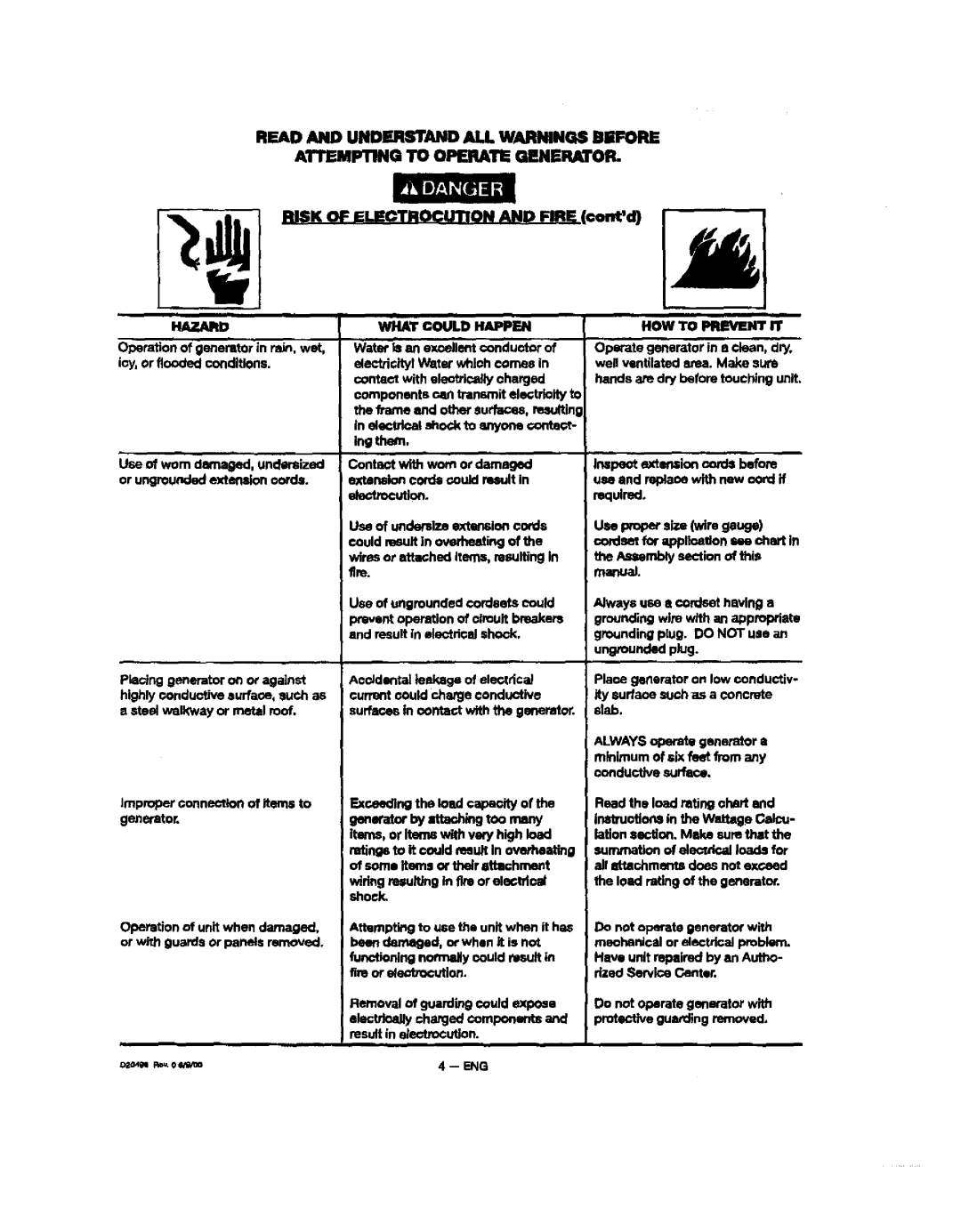 Sears 150, 919, 329 owner manual $K of Electrocution and Fire €ontd, Hazard What could Happen, HOW to Prevent IT 