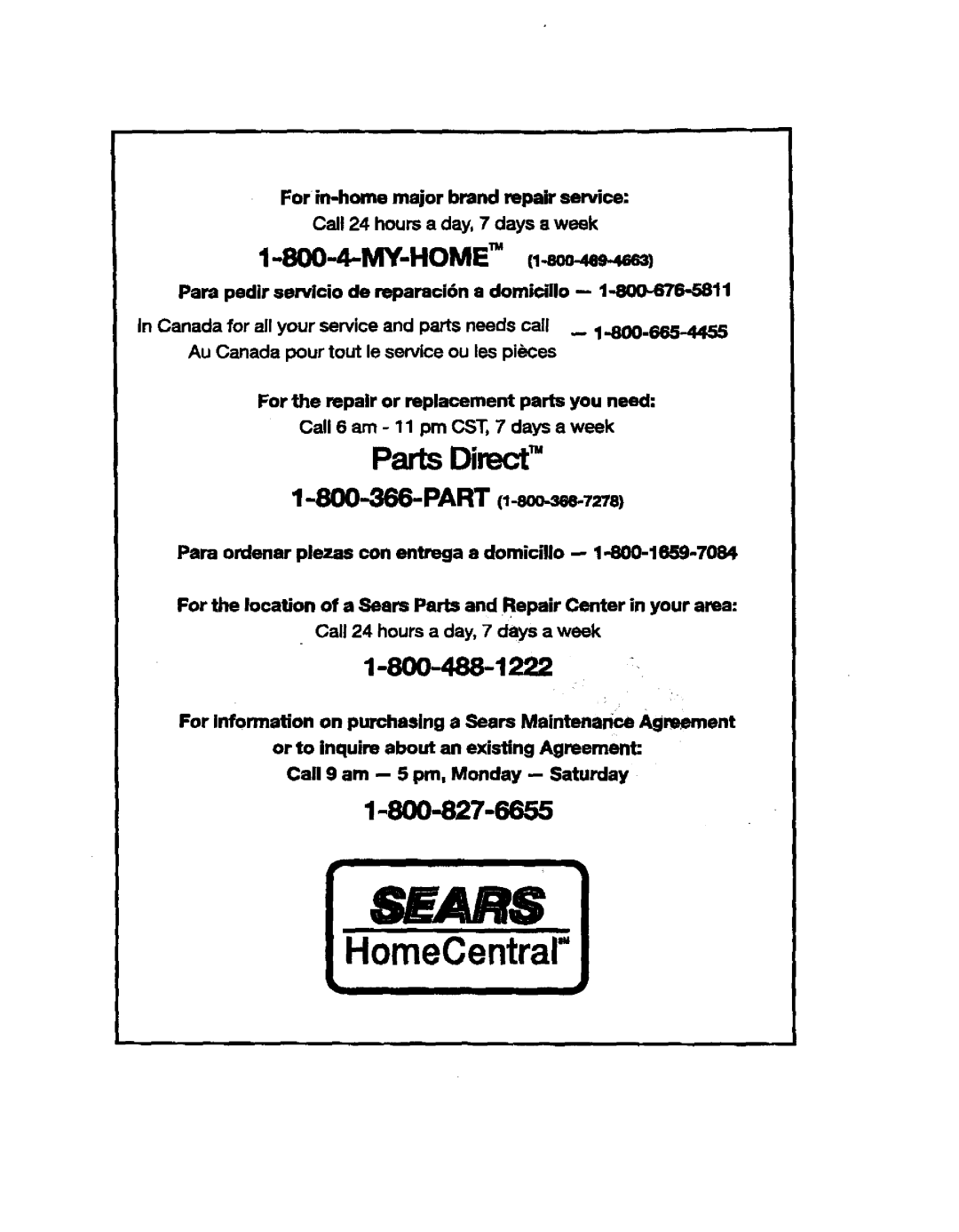 Sears 329, 919, 150 owner manual Parts Direct, Sears, HomeCentral 