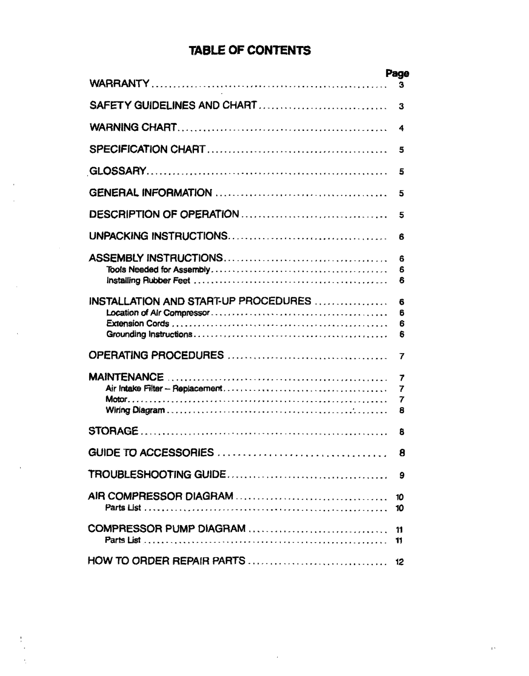 Sears 919, 150270 owner manual Table of Contents 