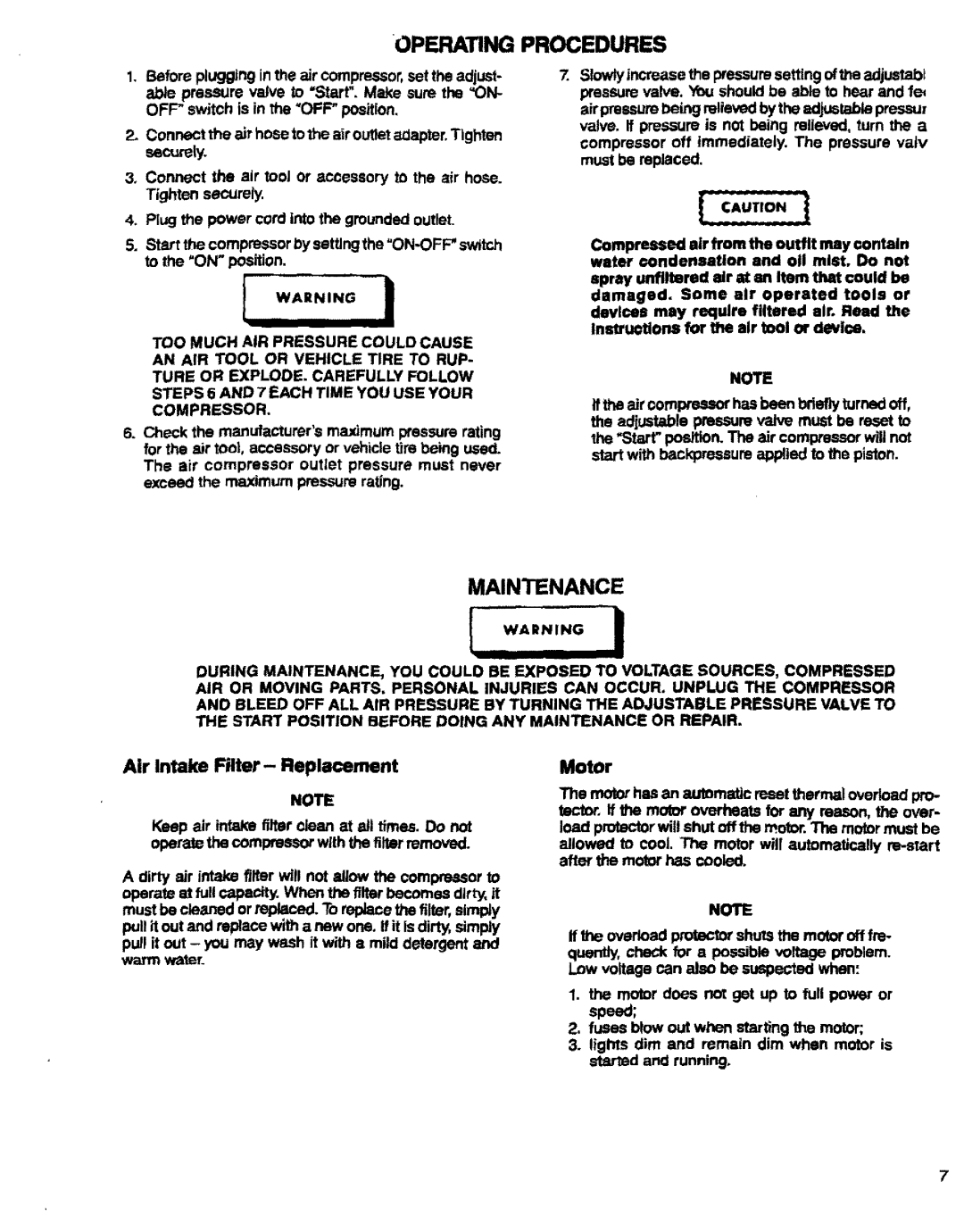 Sears 150270, 919 owner manual Operating Procedures, Maintenance 