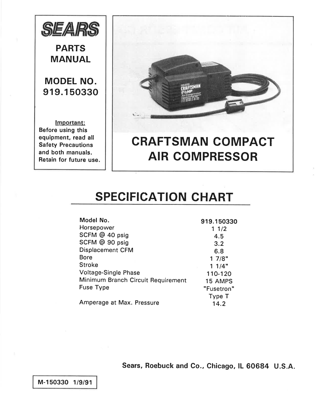 Sears 919.15033 manual 