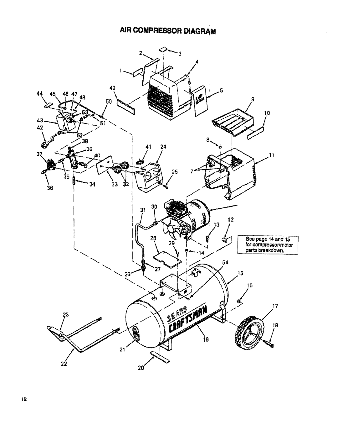 Sears 919.15442, 919.15432, 919.15402, 919.15412 owner manual AIR Compressor Diagram 