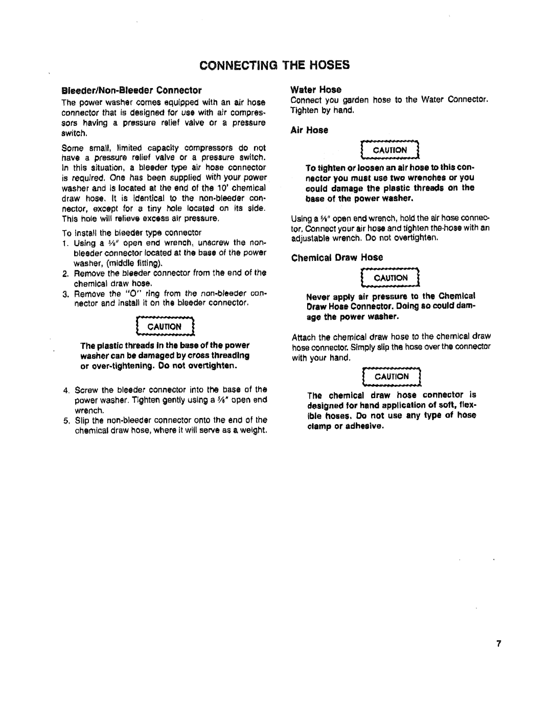 Sears 919.16225 owner manual Connecting the Hoses 