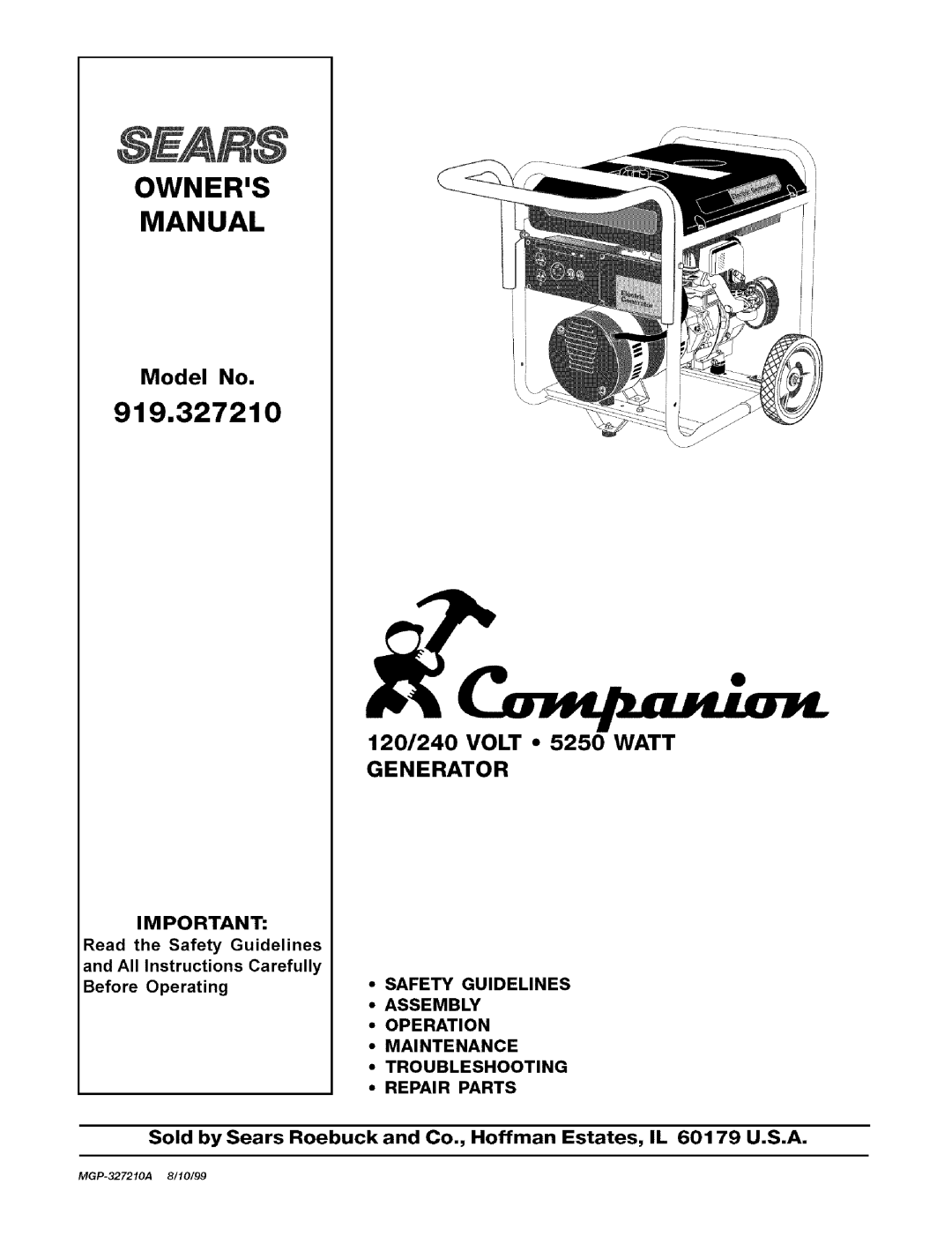 Sears 919.32721 owner manual Owners Manual 