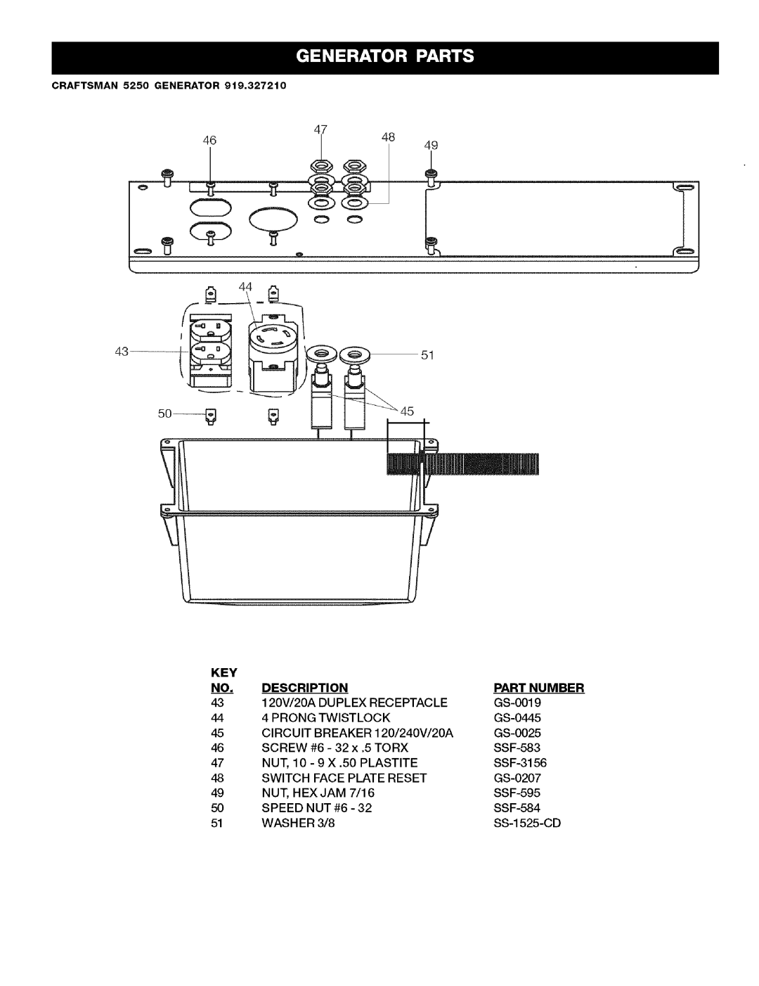 Sears 919.32721 owner manual KEY NO. Description, GS-0207 SSF-595 SSF-584 SS-1525-CD 