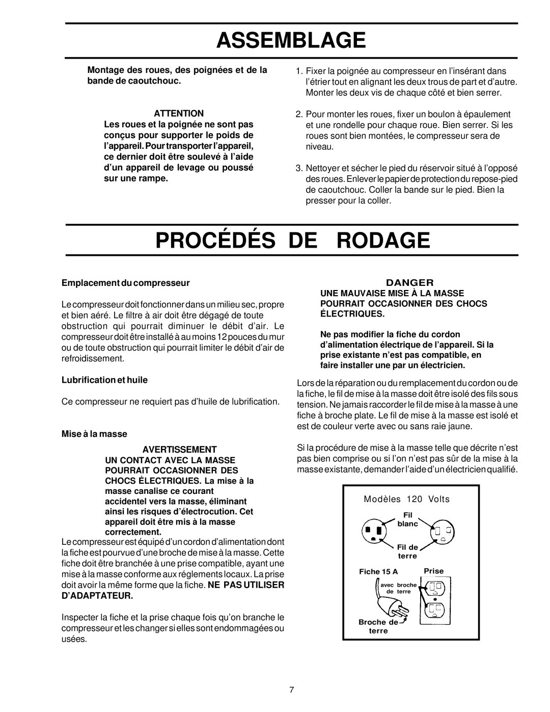 Sears 919.72512 owner manual Assemblage, Procédés DE Rodage, ’Adaptateur 