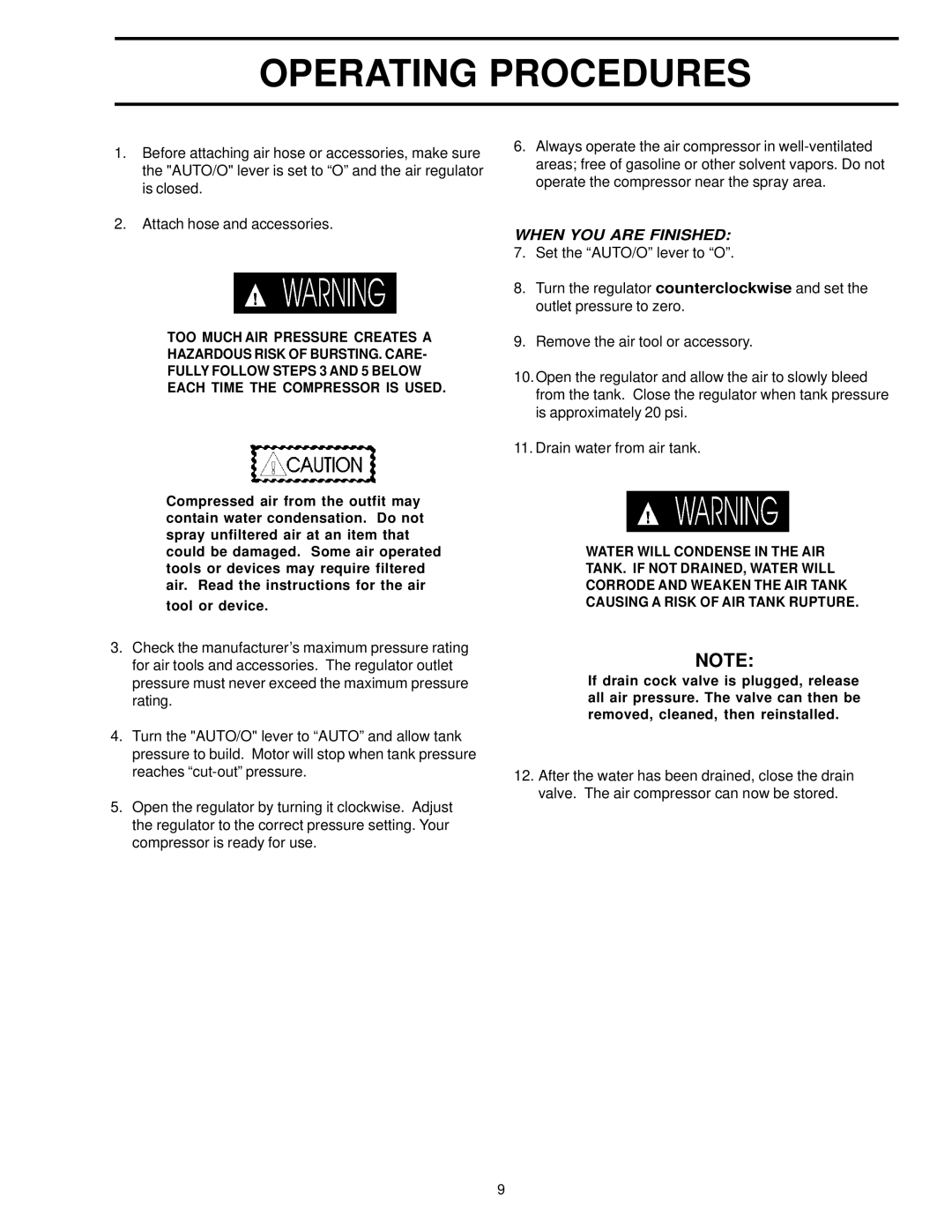 Sears 919.72512 owner manual Operating Procedures, When YOU are Finished 