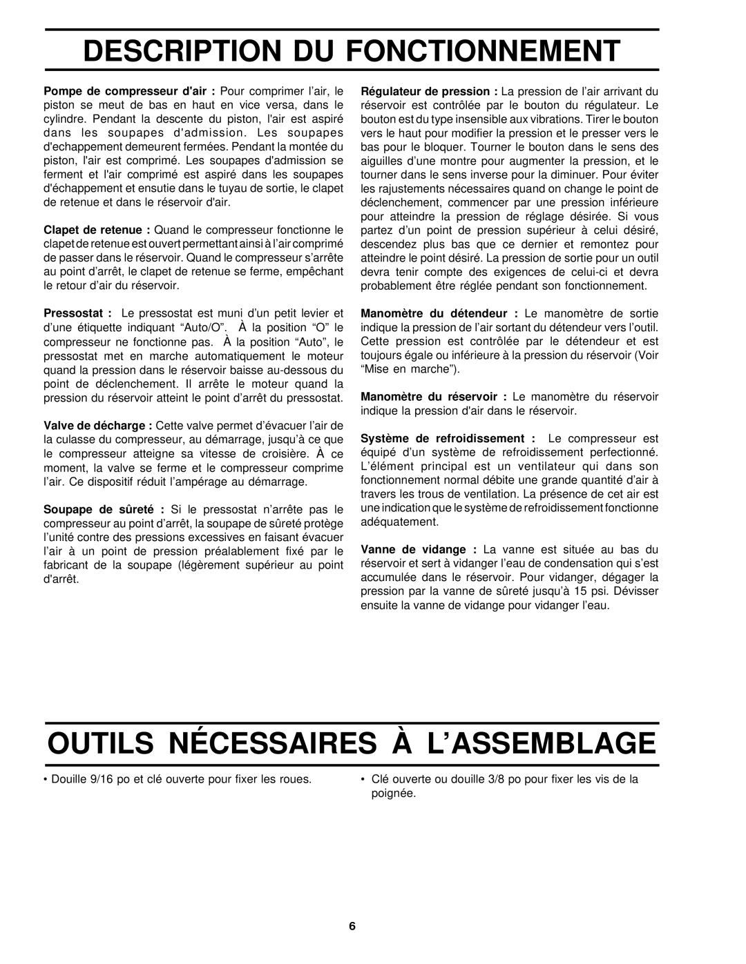 Sears 919.72633 owner manual Description DU Fonctionnement, Outils Nécessaires À L’ASSEMBLAGE 