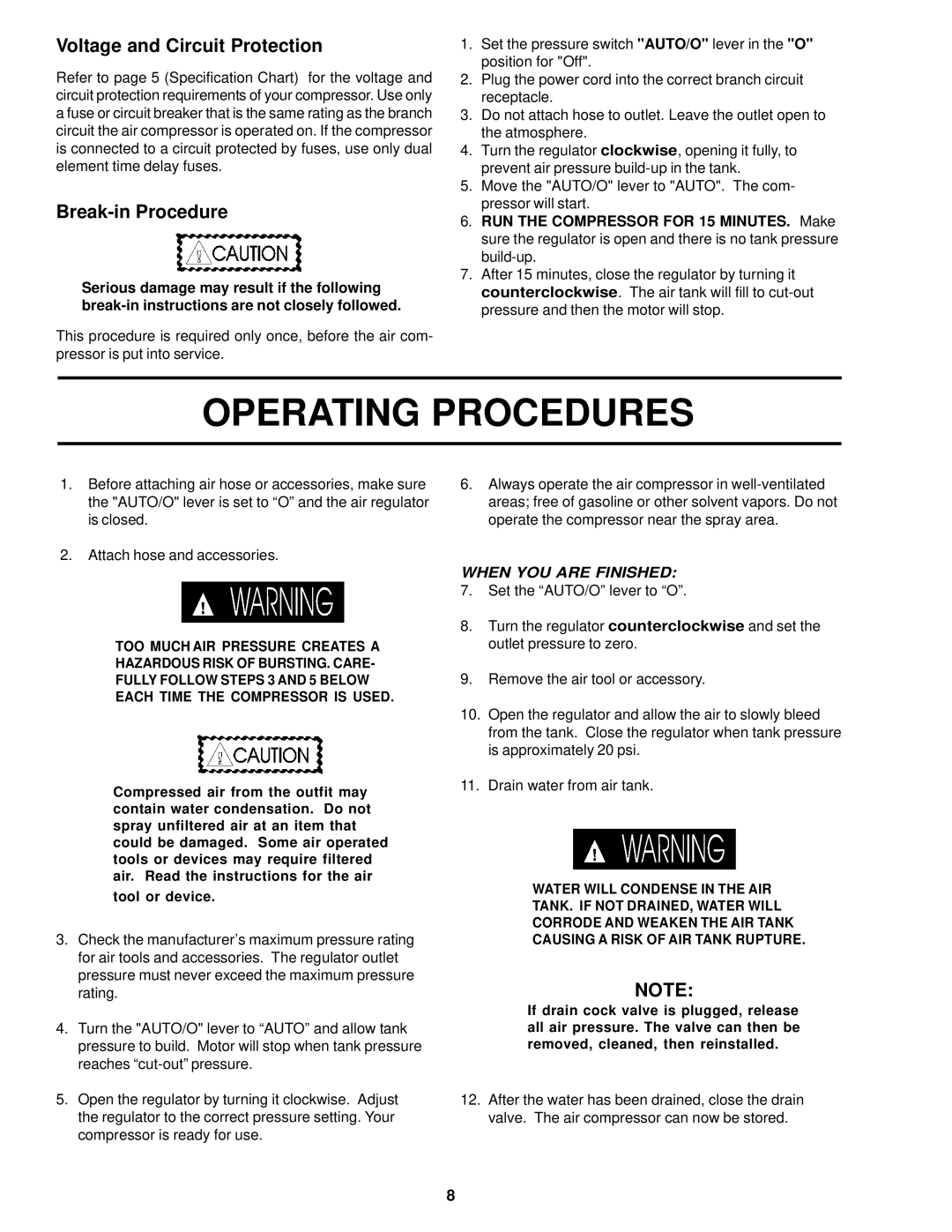 Sears 919.72633 owner manual Operating Procedures, Voltage and Circuit Protection 