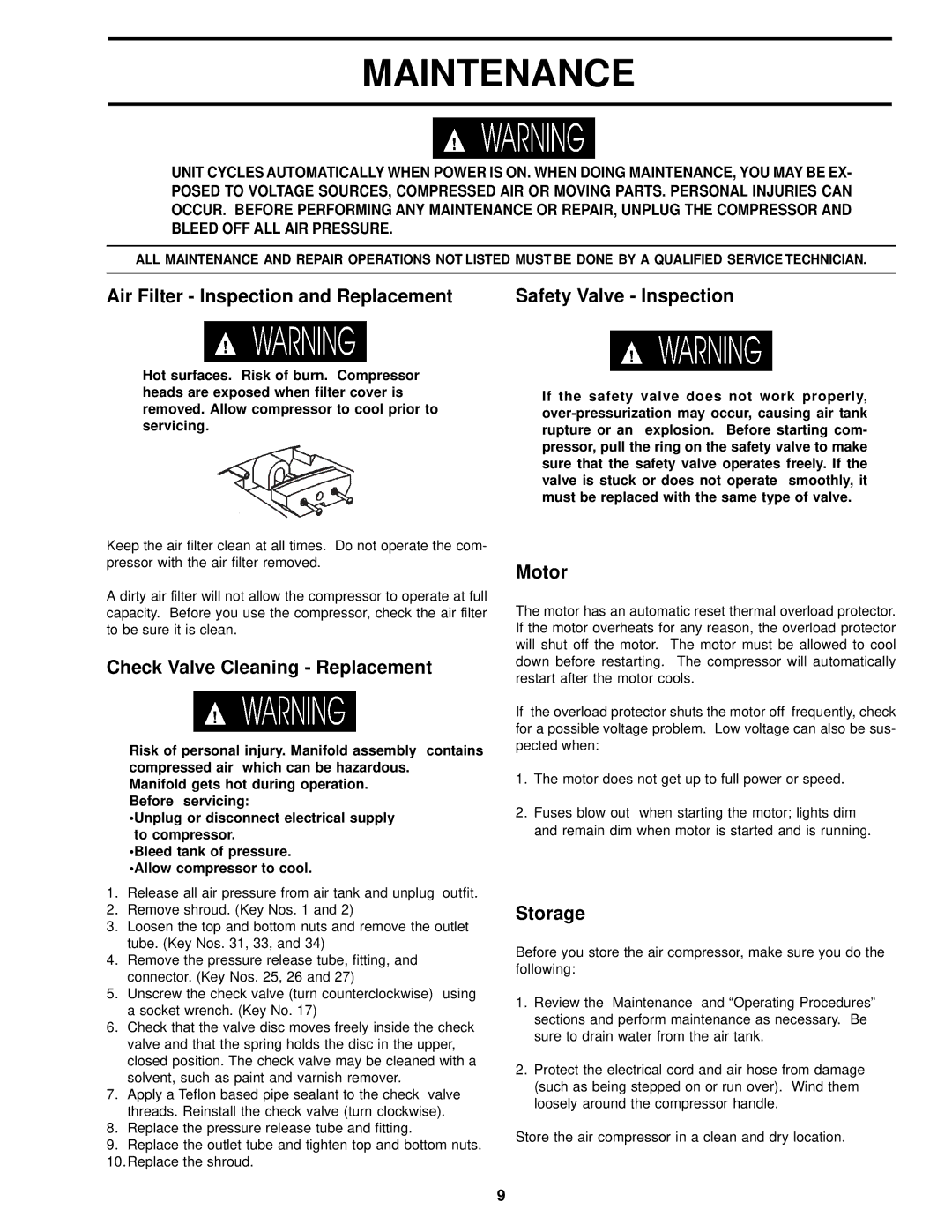 Sears 919.72633 owner manual Maintenance, Check Valve Cleaning Replacement 