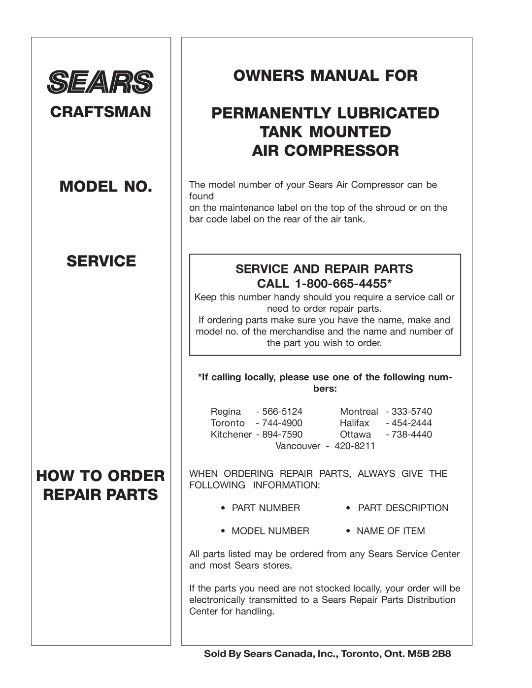 Sears 919.727321 owner manual Service and Repair Parts 