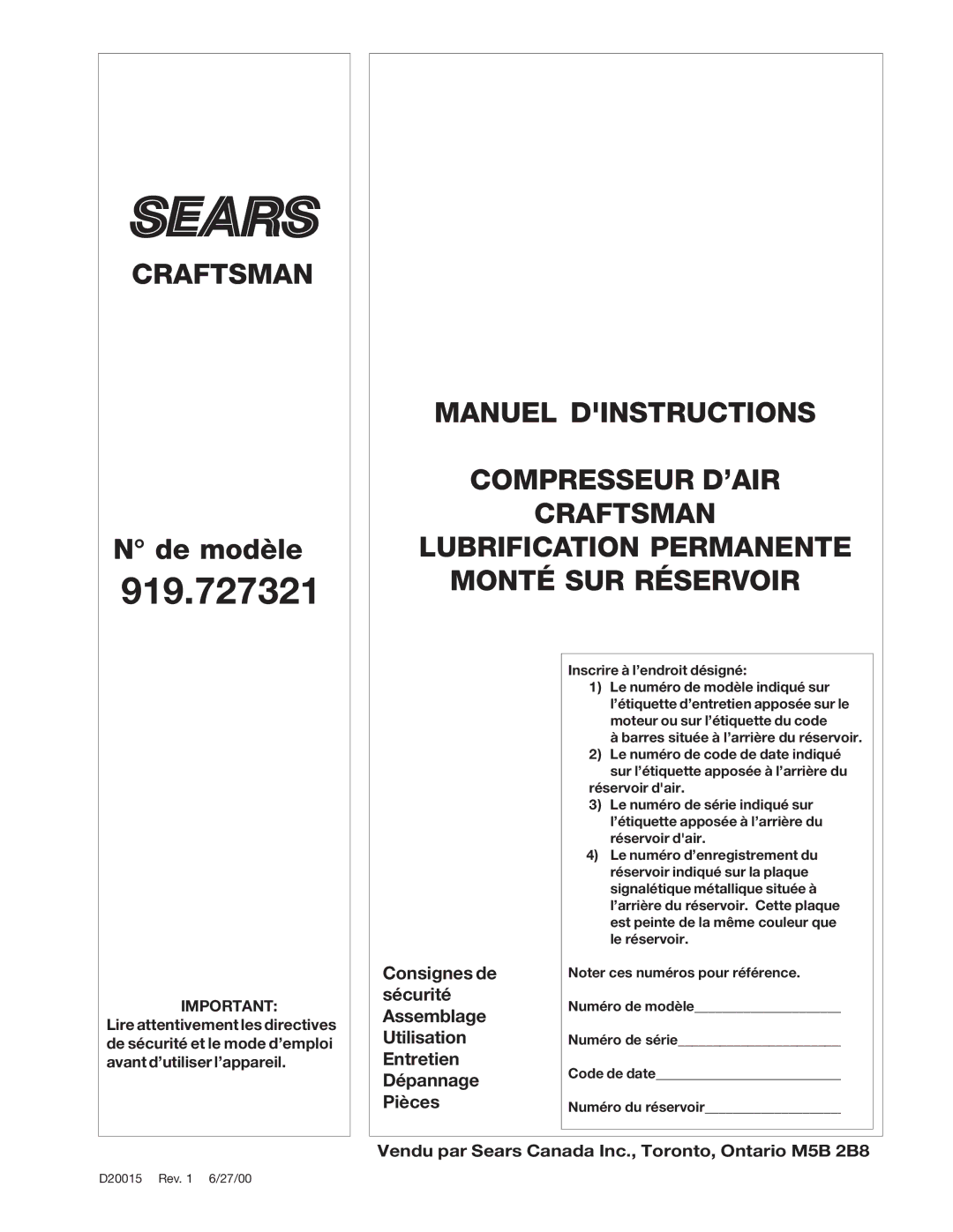 Sears 919.727321 owner manual 