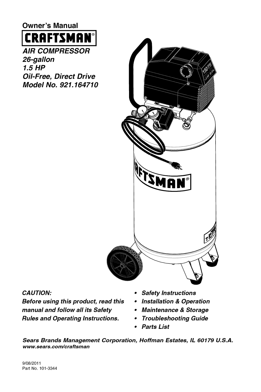 Sears 921.16471 owner manual ICRRFT$14RN, Gallon Oil-Free, Direct Drive Model No 