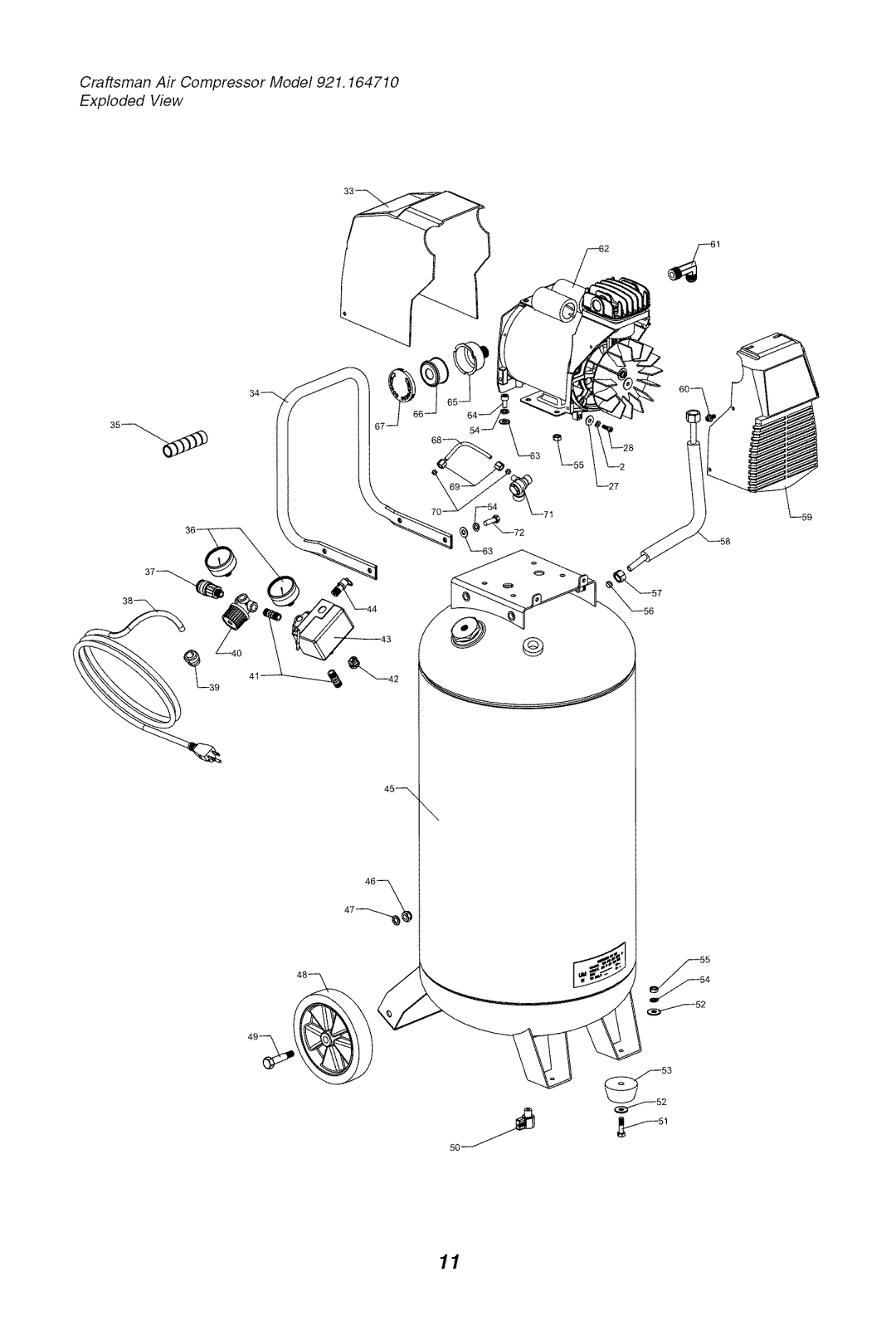 Sears 921.16471 owner manual Craftsman Air Compressor Model Exploded View 