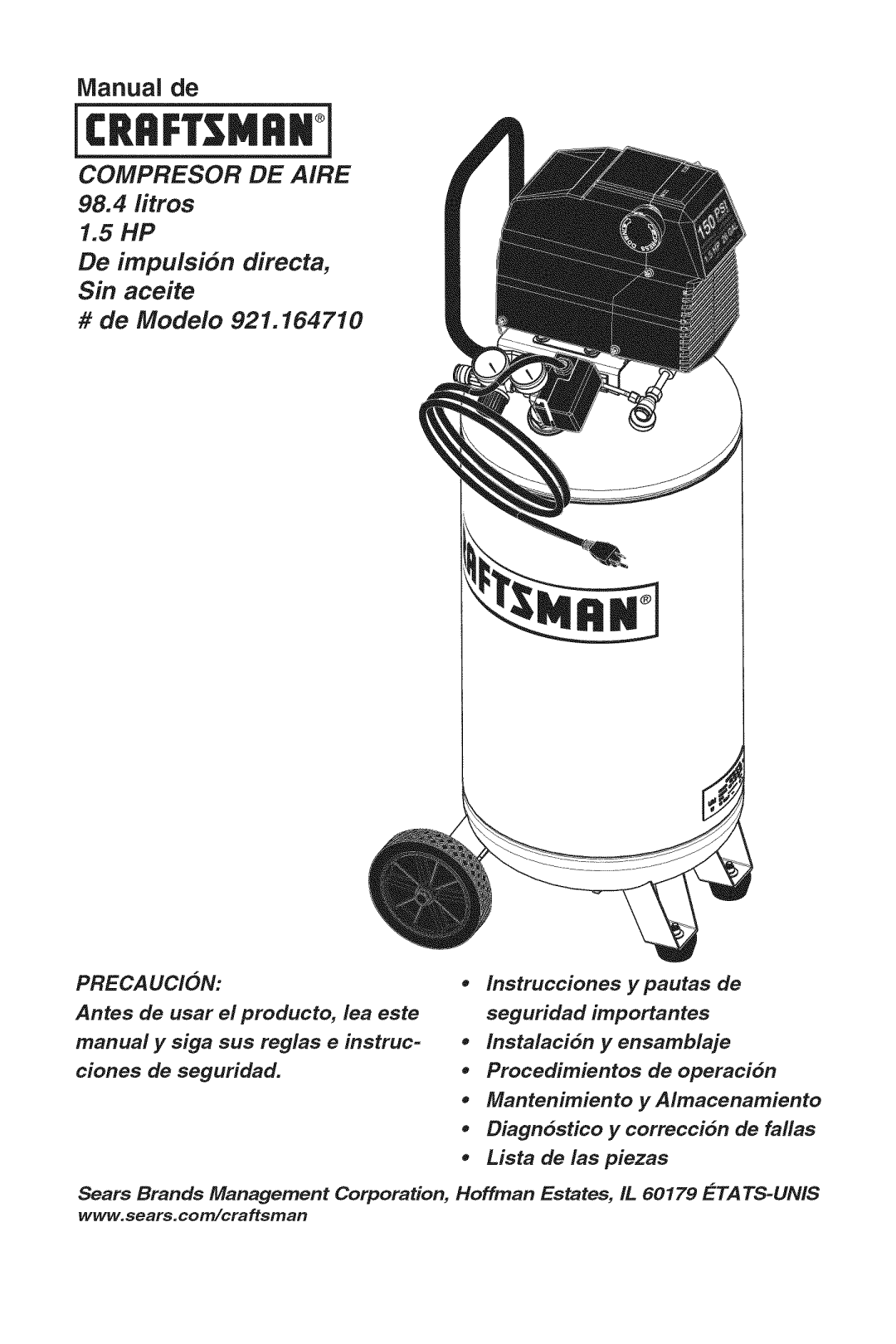 Sears 921.16471 owner manual Litros, PiP, De impulsi6n directa, Sin aceite # de Modelo 