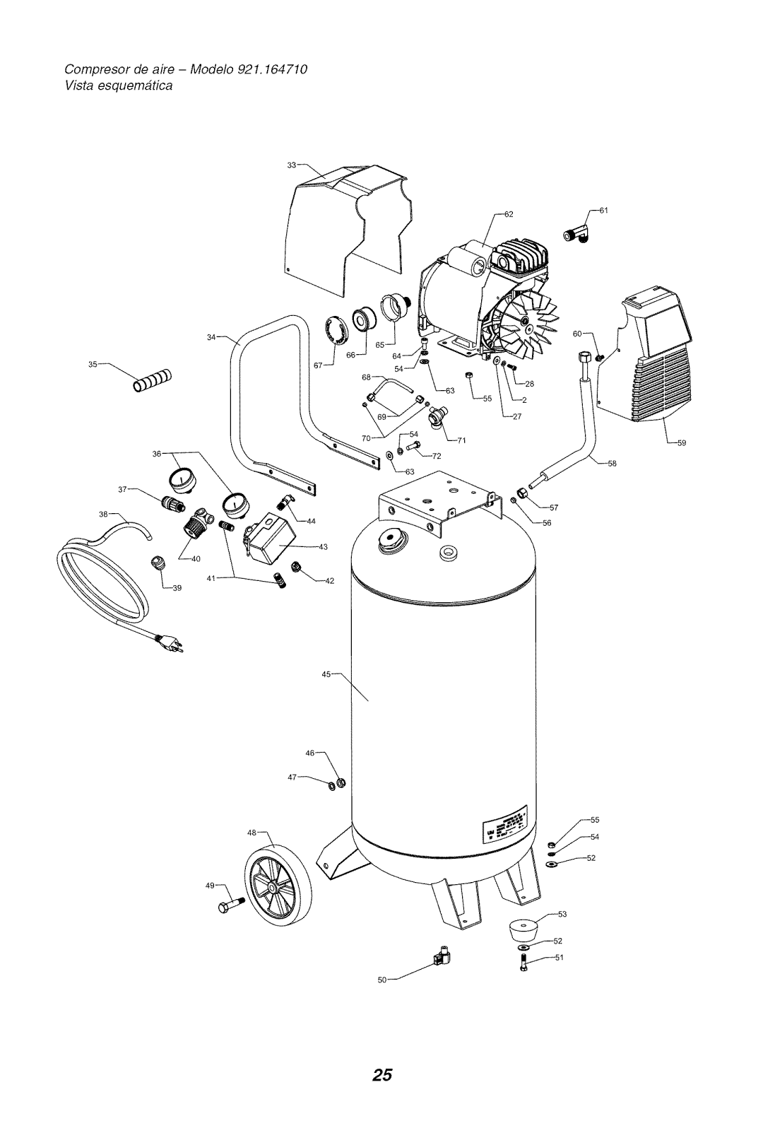 Sears 921.16471 owner manual Compresor de aire Modelo Vista esquematica 