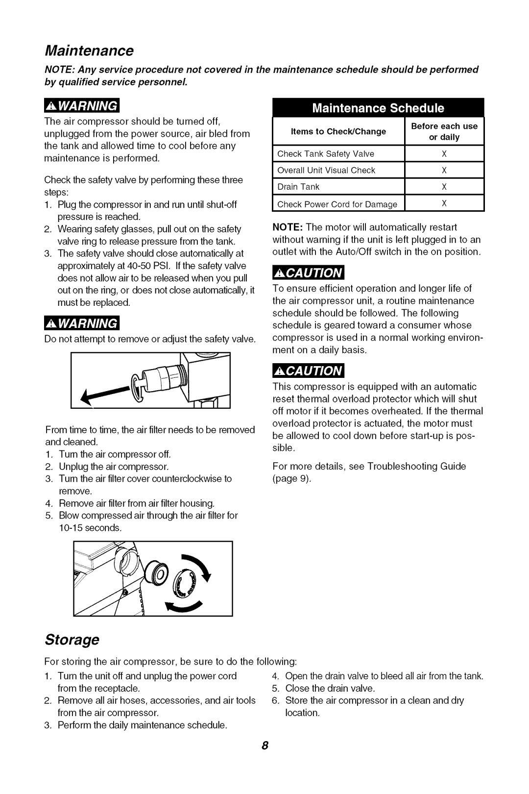 Sears 921.16471 owner manual Maintenance, Storage 