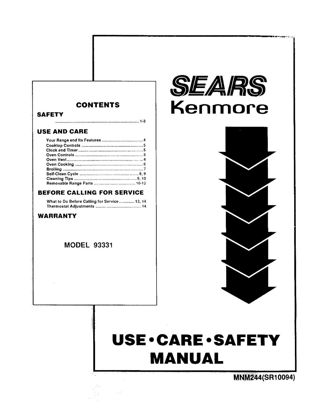 Sears 93331 warranty Sears 