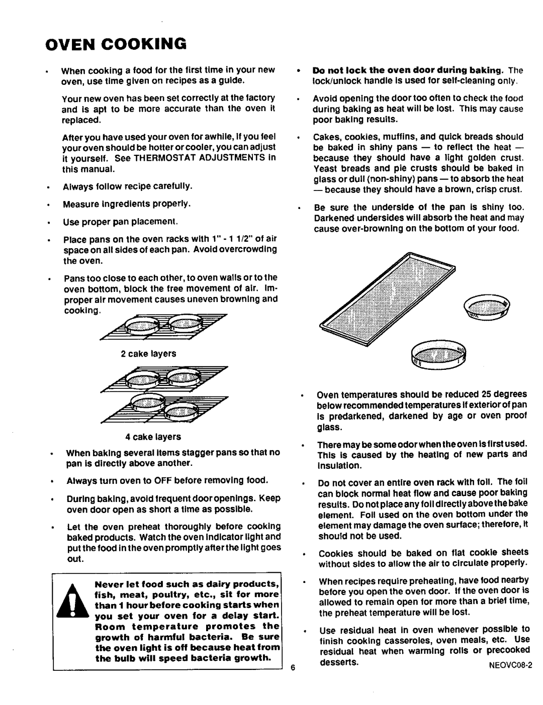 Sears 93331 warranty Oven Cooking, NEOVC08-2 