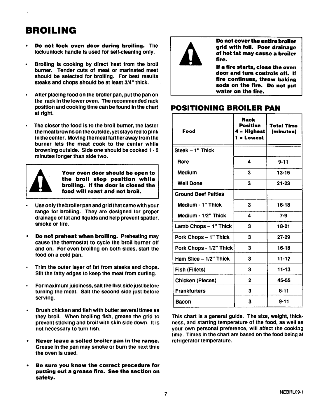 Sears 93331 warranty Broiling, Positioning Broiler PAN 