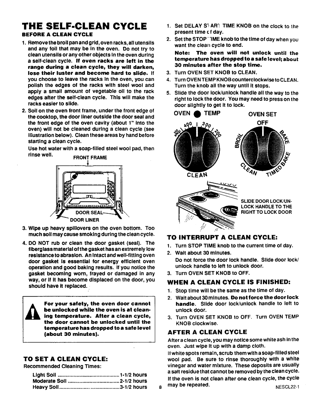 Sears 93331 warranty SELF-CLEAN Cycle 