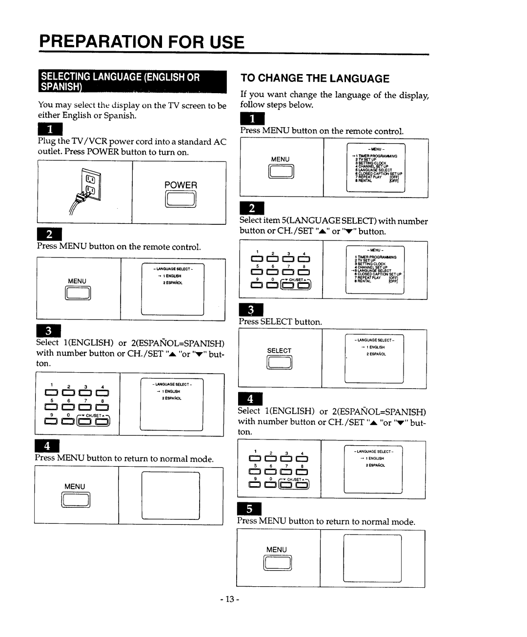 Sears 934.4482639 owner manual Preparation for USE, To Change the Language, Rrt-trt 