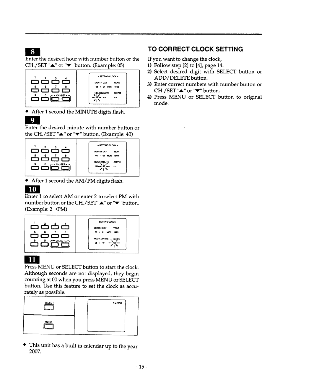 Sears 934.4482639 owner manual To Correct Clock Setting, R-I 