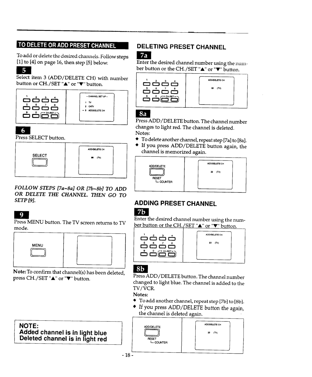 Sears 934.4482639 owner manual Deleting Preset Channel, Adding Preset Channel 