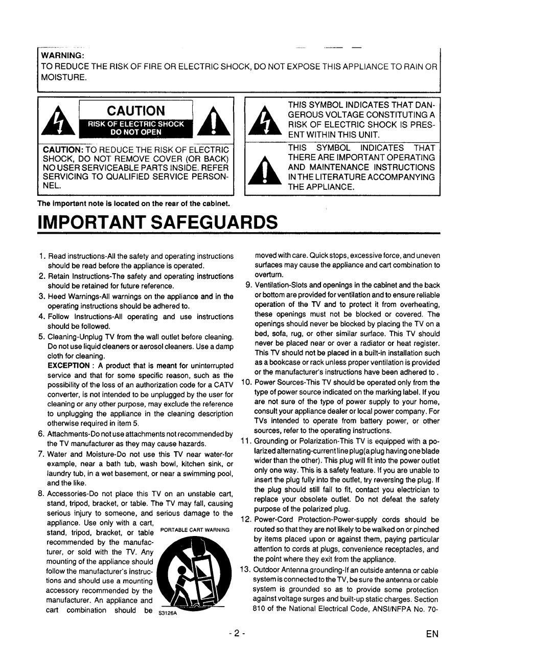 Sears 934.4482639 owner manual Important Safeguards, Overturn 