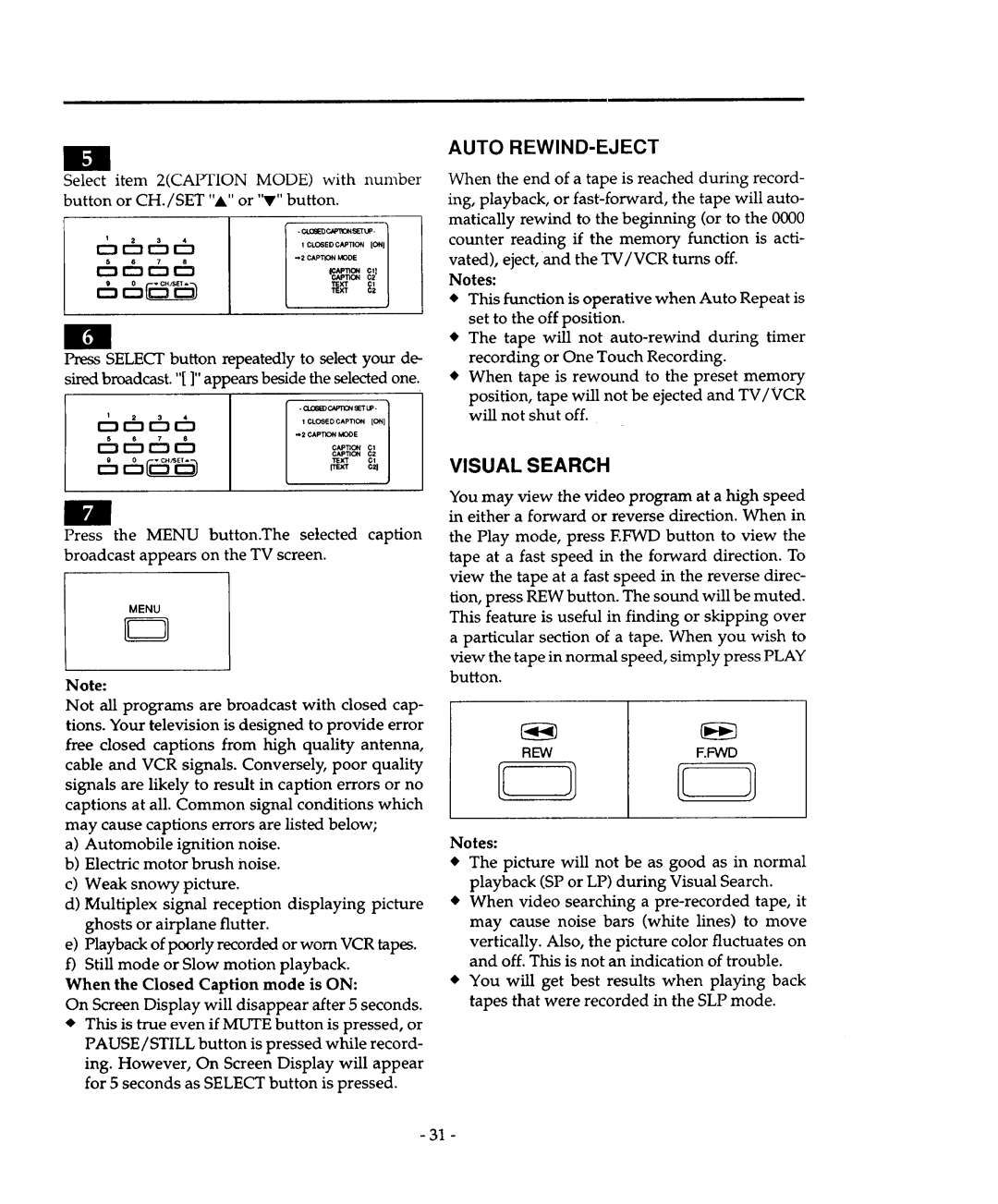 Sears 934.4482639 owner manual Auto REWIND-EJECT, Visual Search, Rewf.Fwd 