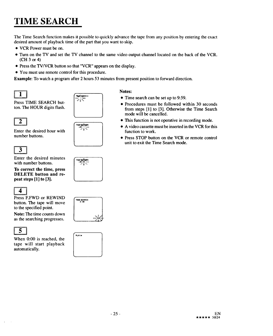 Sears 934.5512559 owner manual Time Search, To correct the time, press, Efwd or 