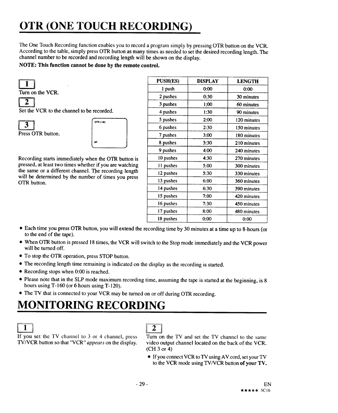 Sears 934.5512559 owner manual OTR ONE Touch Recording, Length 