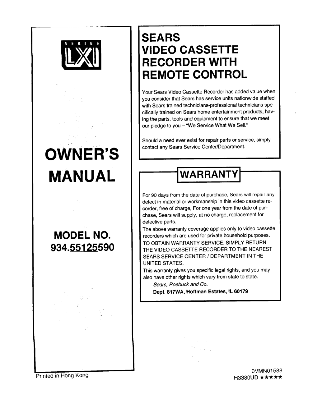 Sears 934.5512559 owner manual Owners Manual 