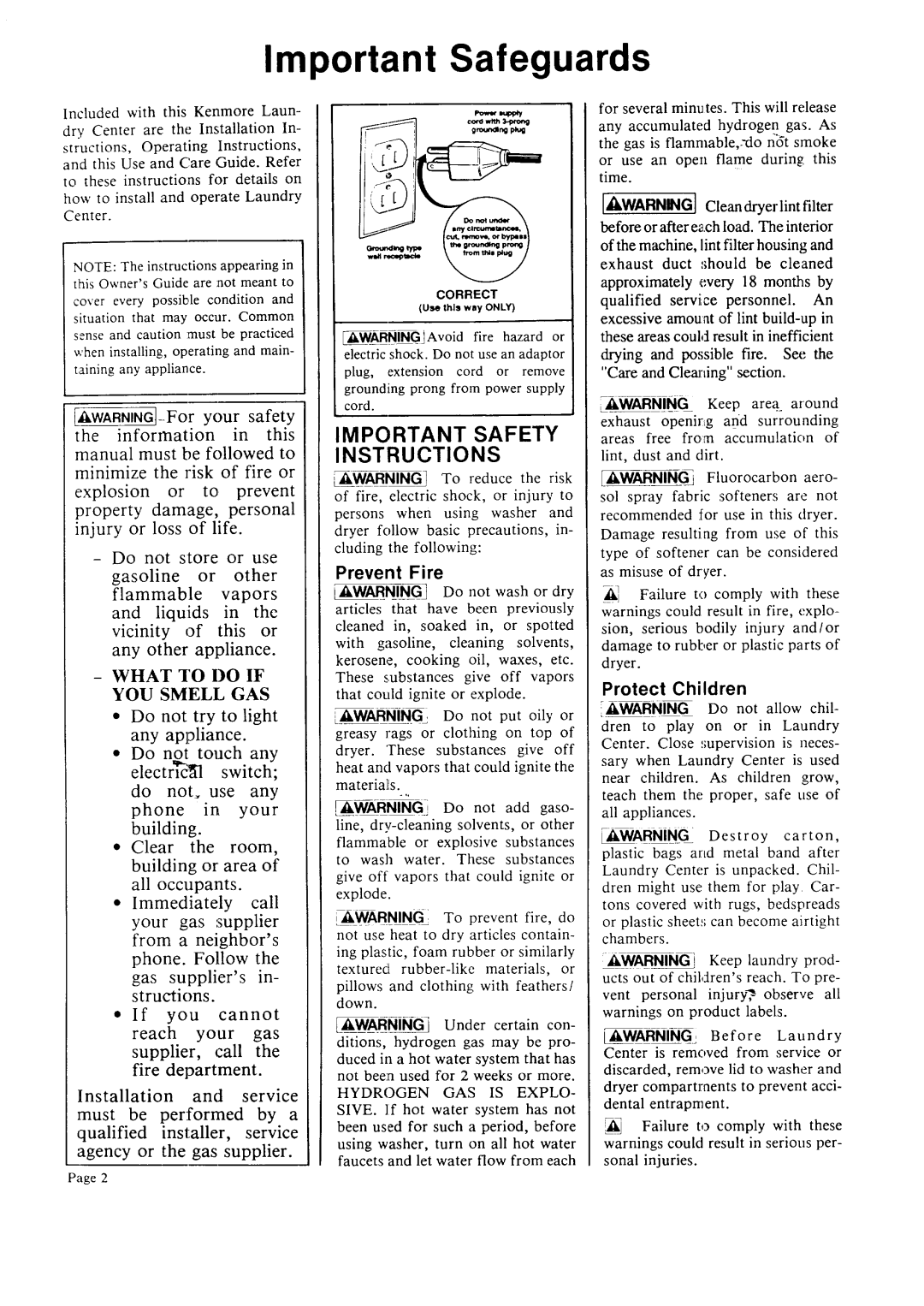 Sears 93701, 93751 warranty Important Safeguards, Mportant Safety, Nstructions, Prevent Fire, Protect Children 