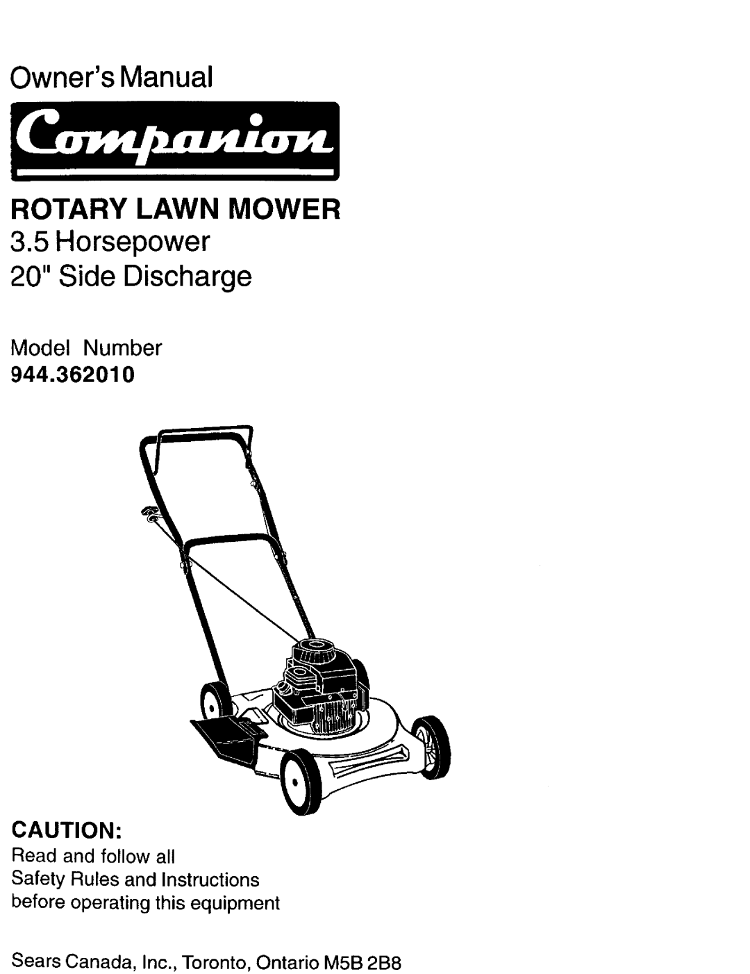 Sears 944.36201 owner manual OwnersManual 