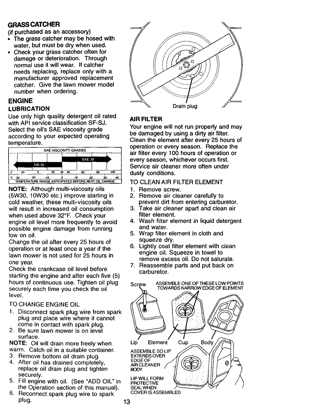 Sears 944.36201 owner manual Engine, Grass Catcher, AIR Filter, Remove screw 