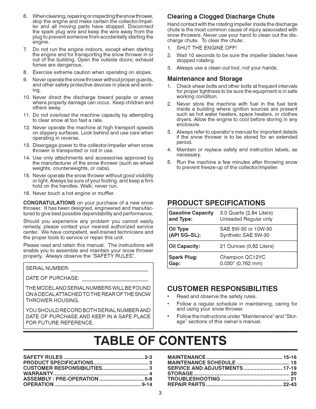 Sears 944.528117 owner manual Contents 