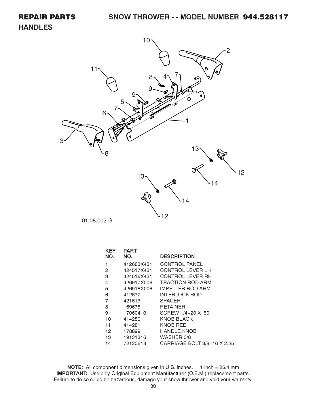 Sears 944.528117 owner manual Spacer 