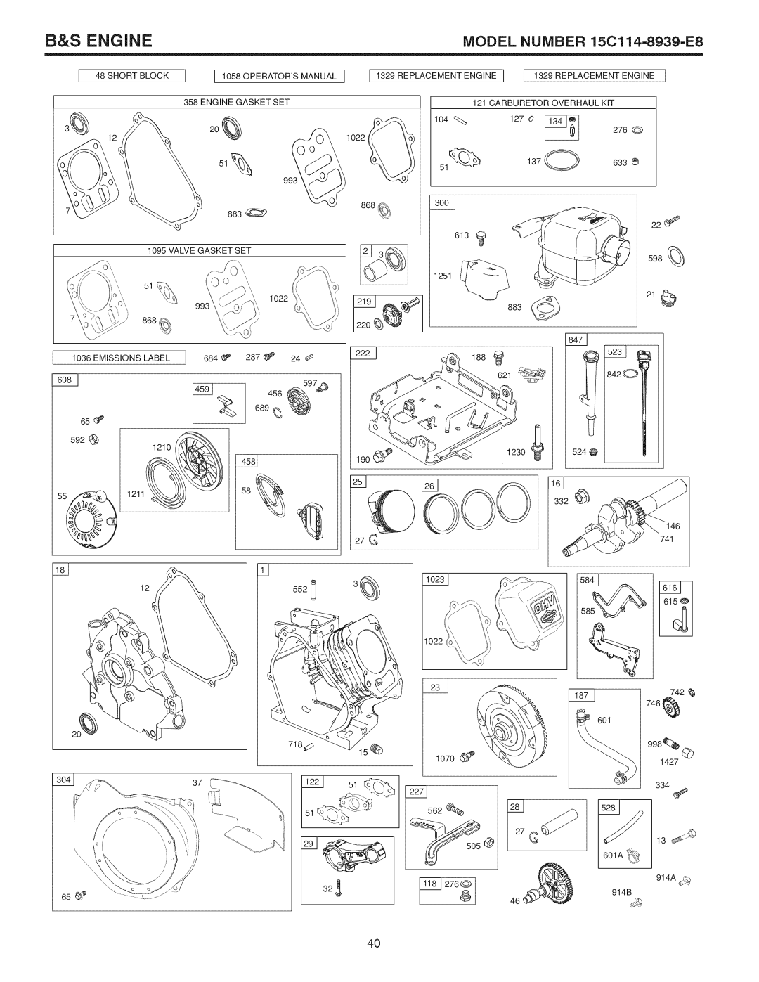 Sears 944.528117 owner manual Engine 