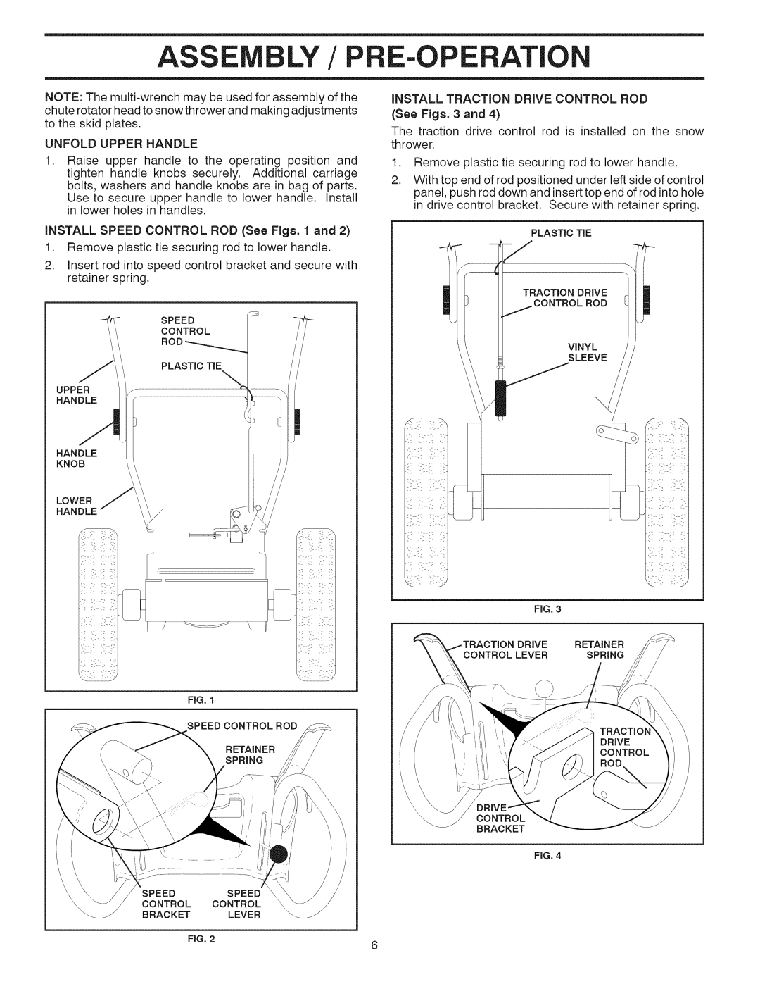 Sears 944.528117 owner manual Asse BLY/PRE-OPERATION, Unfold Upper Handle, Install Traction Drive Control ROD, See Figs 