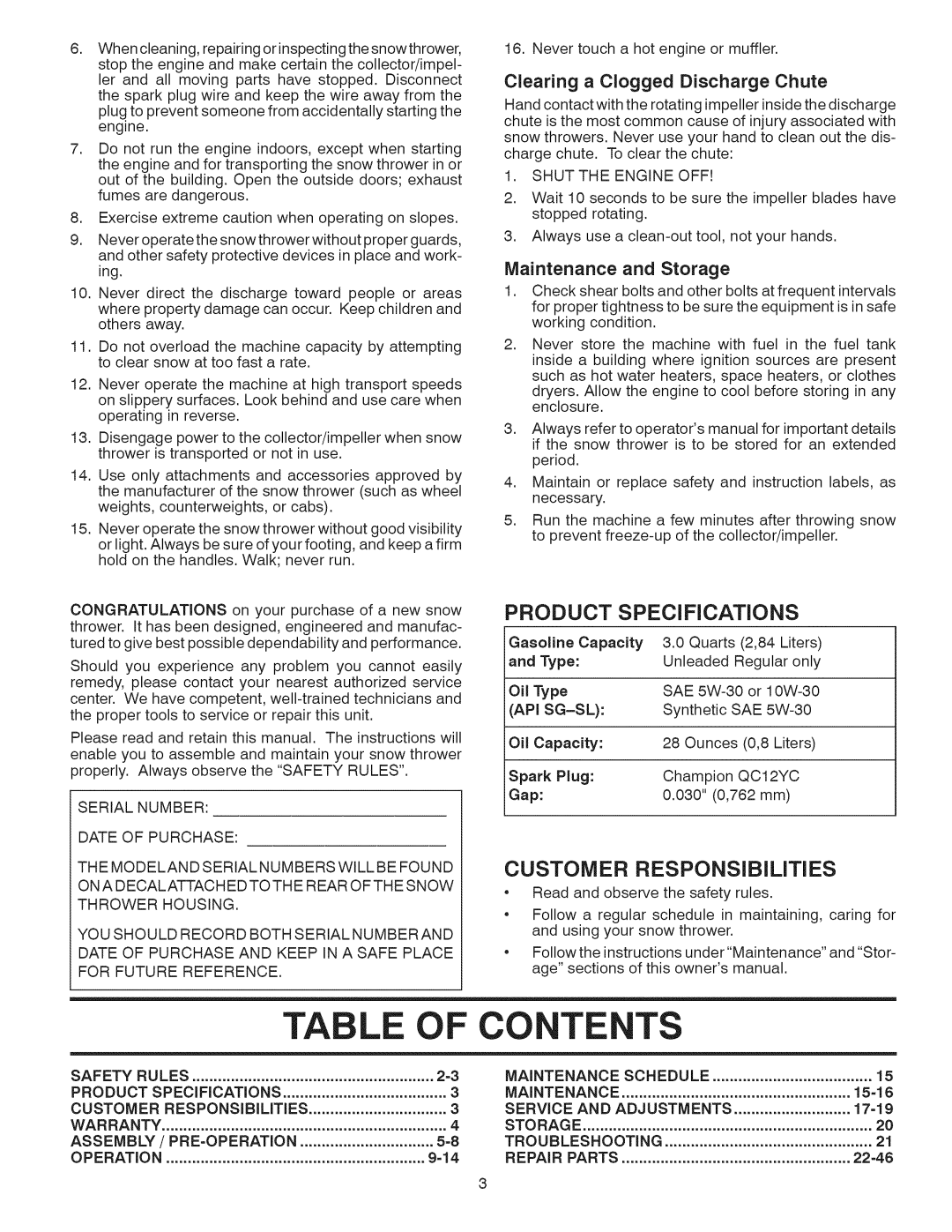 Sears 944.529571 owner manual Contents 