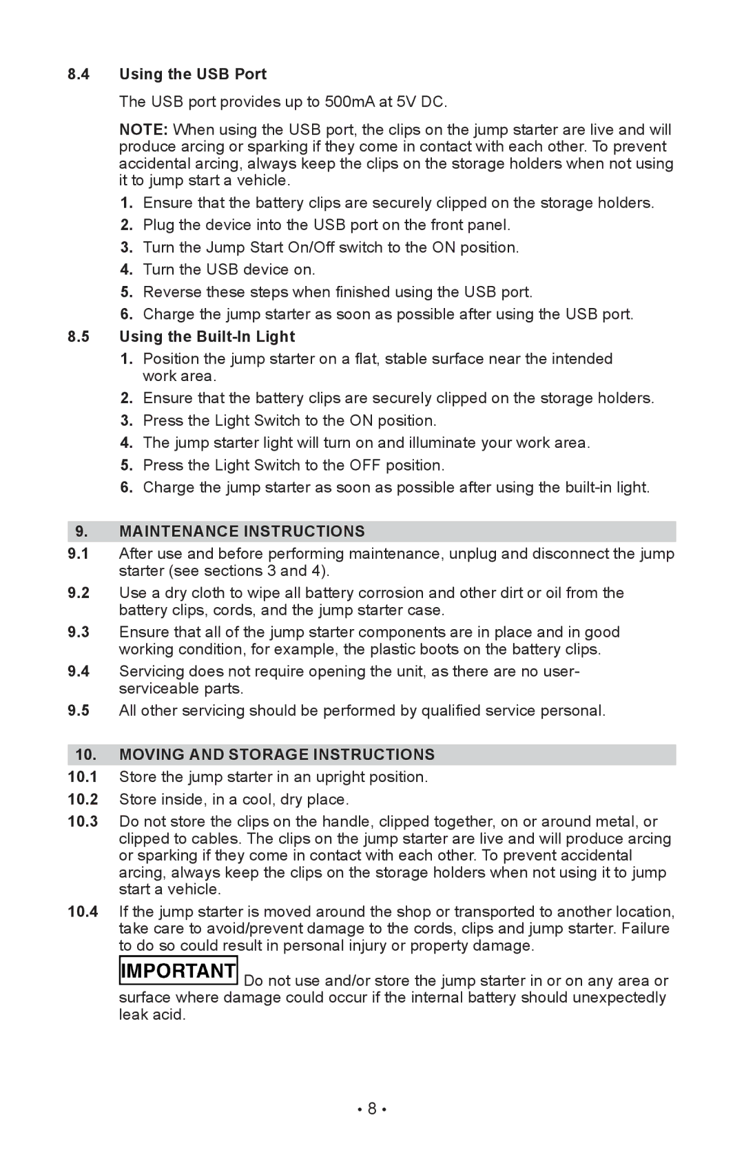 Sears 950 Using the USB Port, Using the Built-In Light, Maintenance Instructions, Moving and Storage Instructions 